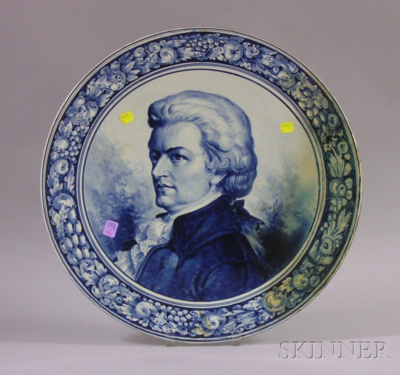 Appraisal: Royal Bonn Delft Hand-painted Mozart Portrait Plaque restored dia in