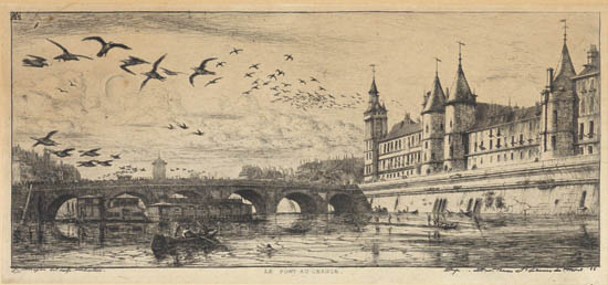 Appraisal: CHARLES MERYON Pont au Change Paris Etching on Chine coll