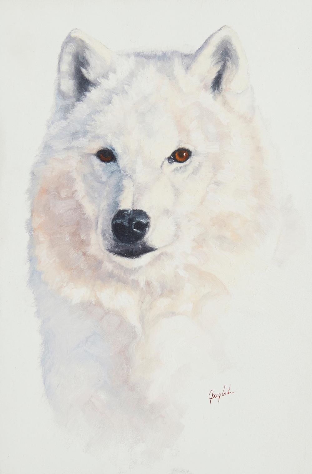 Appraisal: Greg Wilson b Arctic wolf Oil on board Signed lower