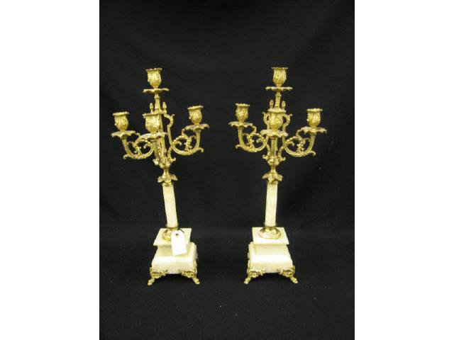 Appraisal: Pair of French Victorian Bronze Marble Candleabra four light footed