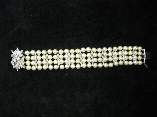 Appraisal: Pearl Diamond Bracelet four strands of to mm pearls k