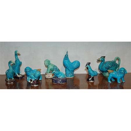 Appraisal: Group of Ten Chinese Turquoise Glazed Porcelain Figures of Animals