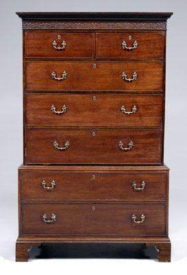 Appraisal: Chippendale mahogany chest on chest two case construction original cornice