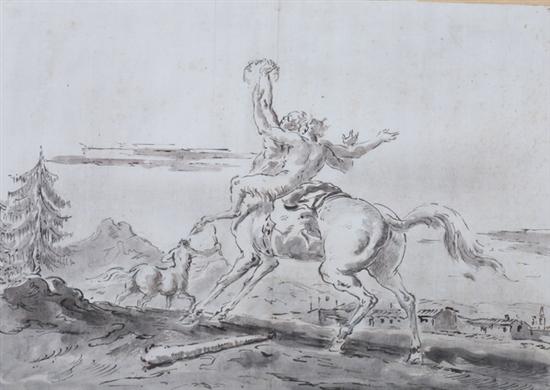 Appraisal: MANNER OF DOMENICO TIEPOLO CENTAUR AND SATYR ink and wash