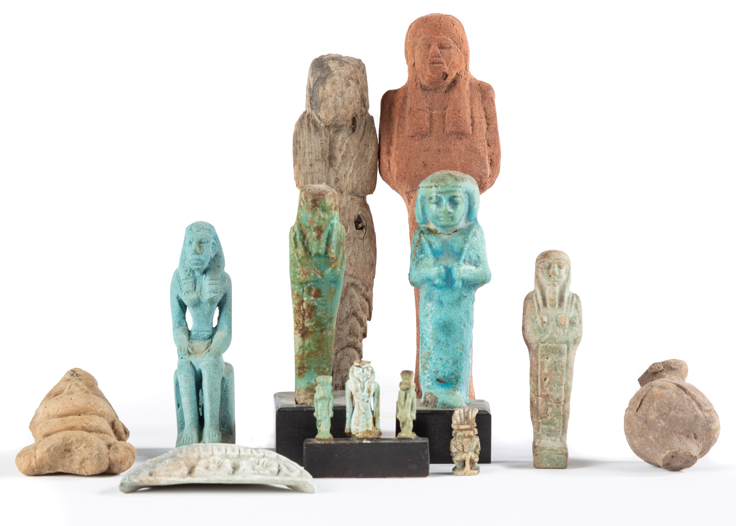 Appraisal: GROUP OF GREEK EGYPTIAN FAIENCE STONE CLAY AND WOOD CARVING