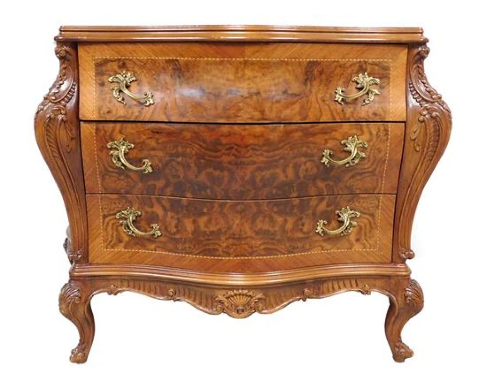 Appraisal: Louis XV style commode bombe front carved corners continuing down