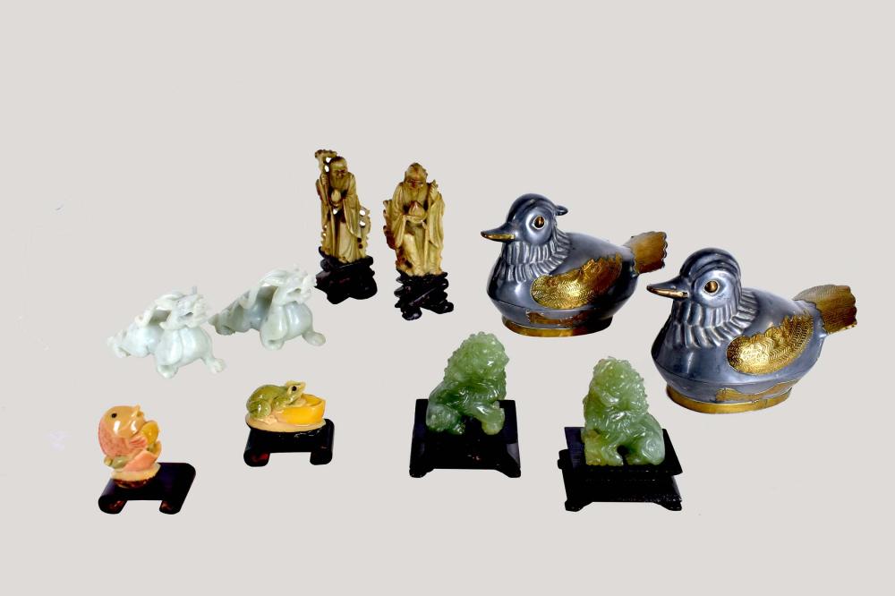 Appraisal: TEN CHINESE VARIOUS MATERIAL ANIMALS FIGURES th Century Comprising a