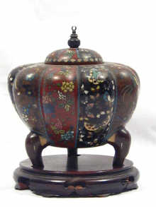 Appraisal: A cloisonne enamel pot on original wooden stand circa AF