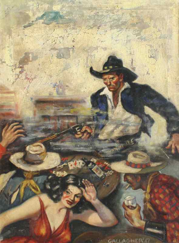 Appraisal: GALLAGHER Owen American th C Wild West Saloon Gunfight Oil