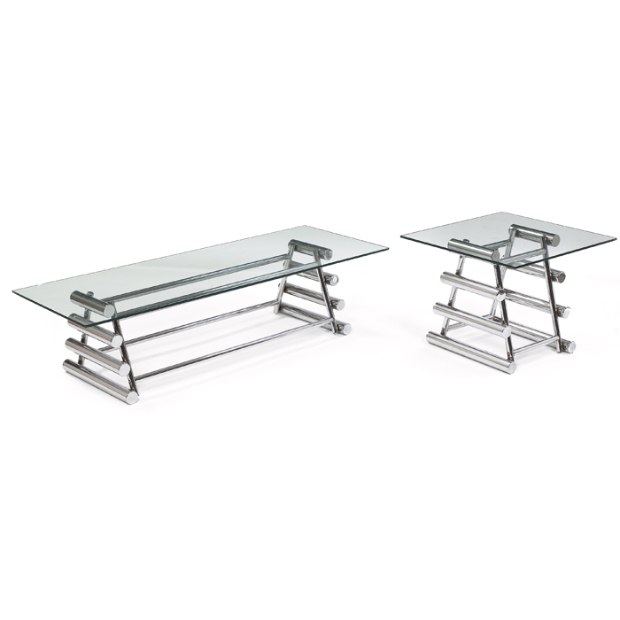 Appraisal: s coffee table and side table chrome bases formed of