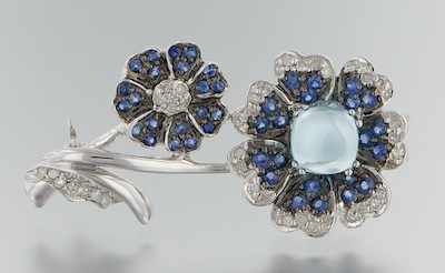 Appraisal: A Sapphire Gold and Diamond Floral Pin k white gold