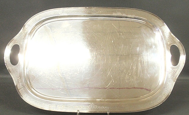 Appraisal: - Large silverplate serving tray by Rogers with floral engraved