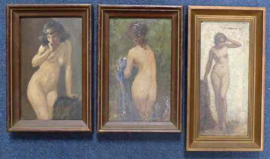 Appraisal: Nora Davison fl - three oils on board Female nudes