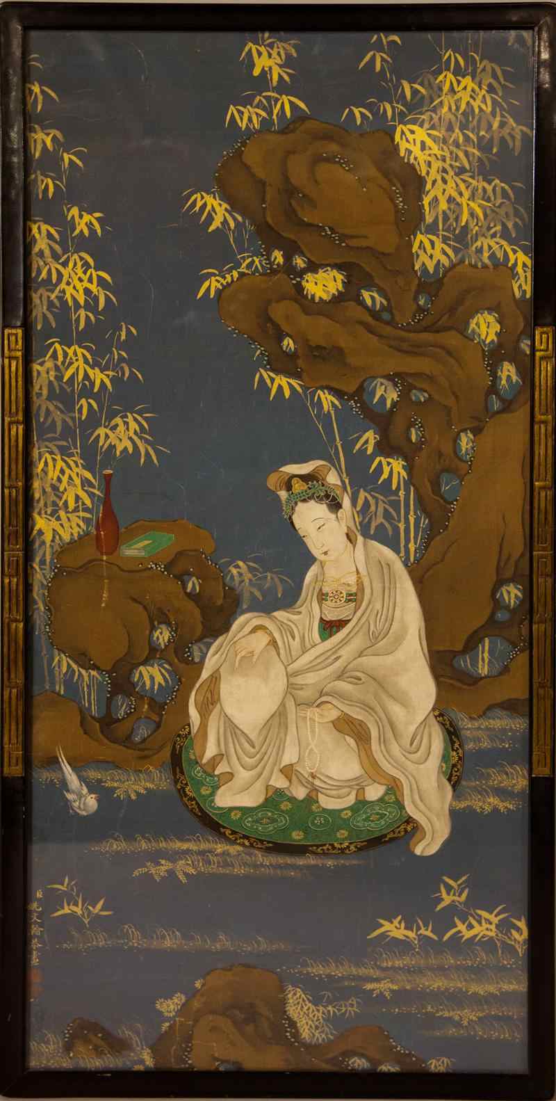 Appraisal: CHINESE PAINTING OF GUANYIN AMIDST ROCKERY circa Qianlong period signed