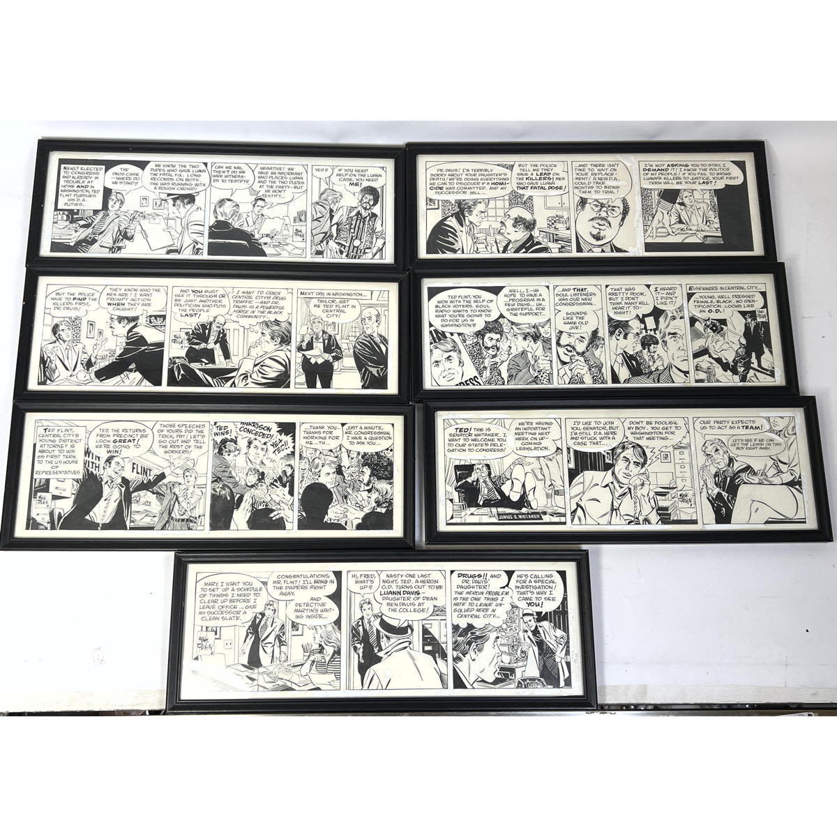 Appraisal: pc Hand Drawn Political Comic Strip Set Marvel comic artist