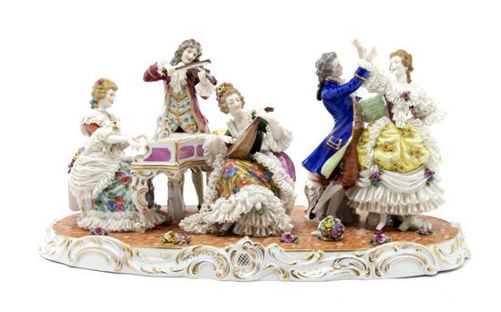 Appraisal: Dresden Porcelain Figural Group depicting five th century figures performing