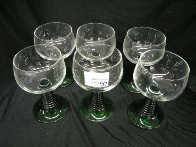 Appraisal: Set of European Wine Glasses emerald bases clear tops