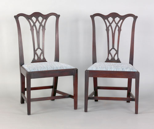 Appraisal: Pair of Philadelphia Chippendale mahogany dining chairs ca each with