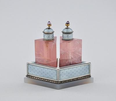 Appraisal: A Guilloche Enamel and Pink Quartz Perfumes French ca 's