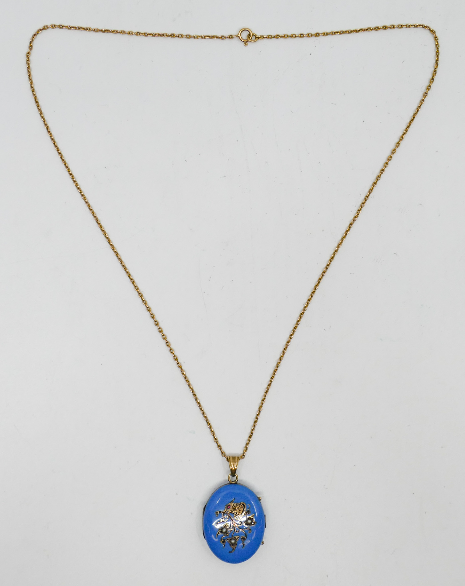 Appraisal: Victorian k Enameled Bird Locket Pendant Necklace '' - Grams