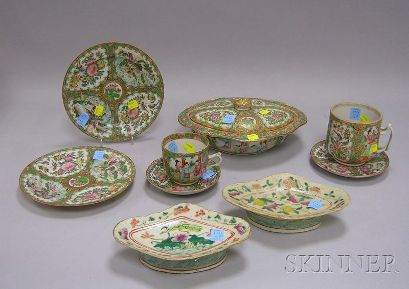 Appraisal: Nine Chinese Export Porcelain Items Rose Medallion covered oval serving