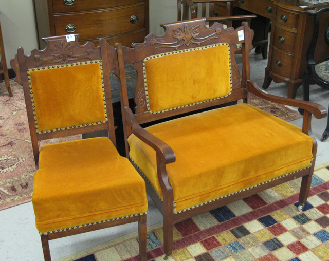 Appraisal: LATE VICTORIAN SETTEE CHAIR SET American c comprising small settee