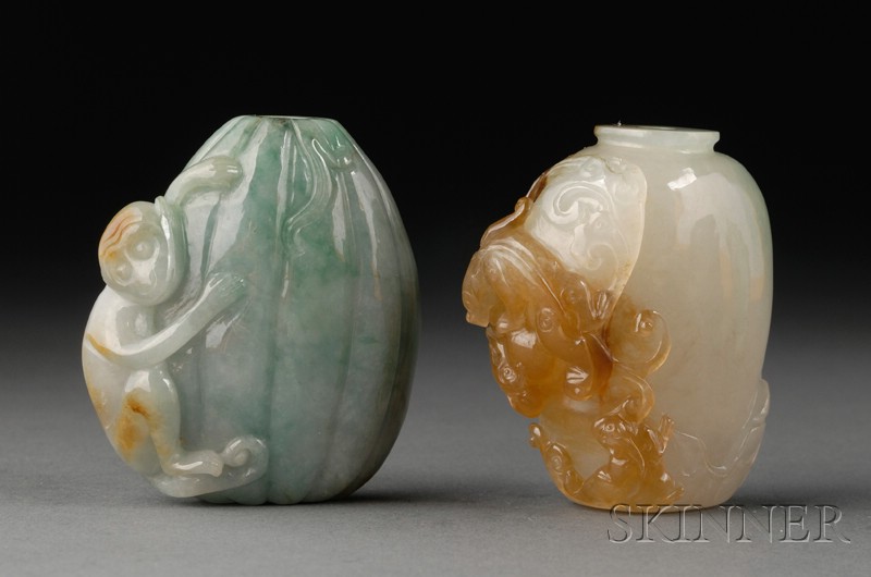 Appraisal: Two Jade Snuff Bottles one pale green with bright areas