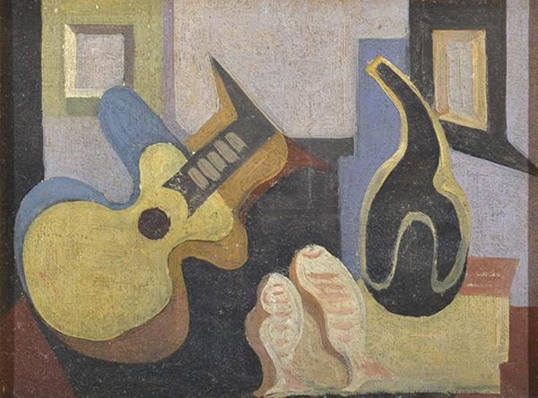 Appraisal: ARTIST UNKNOWN TH CENTURY Guitar and Fish oil on board