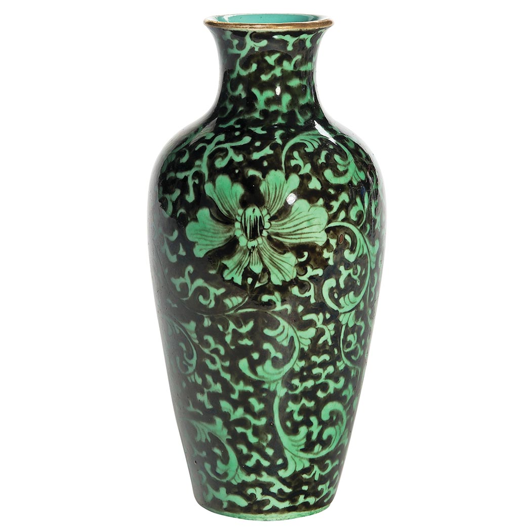 Appraisal: Chinese Green and Black Glazed Porcelain Vase th Century The