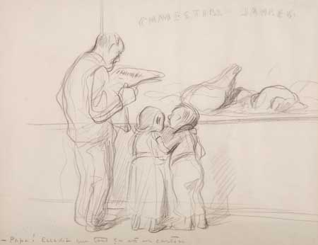 Appraisal: JEAN-LOUIS FORAIN Two pencil drawings Father with Two Children at