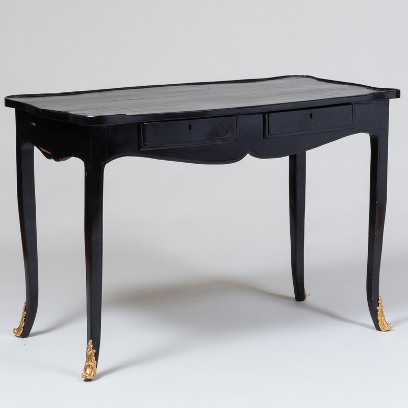 Appraisal: Louis XV Style Ormolu-Mounted Black Painted Writing Desk With glass