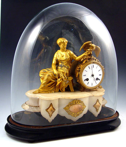 Appraisal: L MARTI FIGURAL CLOCK UNDER GLASS DOME Fine detail cast