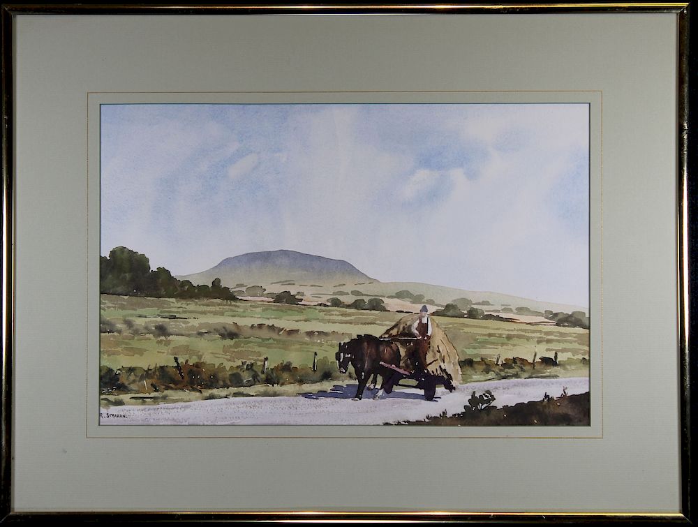 Appraisal: Strahan Signed Watercolor of a Horse Drawn Cart Strahan Signed