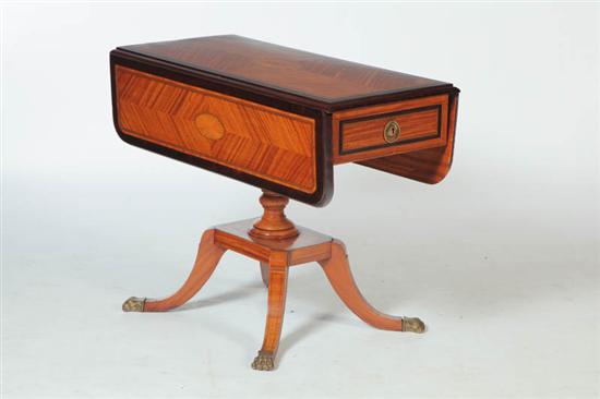 Appraisal: MARQUETRY PEMBROKE TABLE English or American th century mixed woods