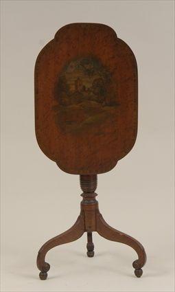 Appraisal: Federal Maple Tilt-Top Candlestand with Later Painted Decoration x x