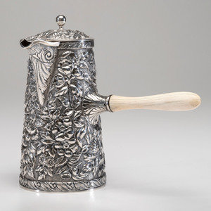 Appraisal: An American Silver Repouss Chocolate Pot Late th Century with