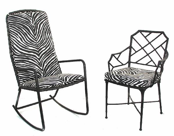 Appraisal: A group of wrought metal garden furniture comprising a rocker