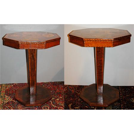 Appraisal: Pair of Art Deco Marquetry Inlaid Walnut Side Tables Estimate