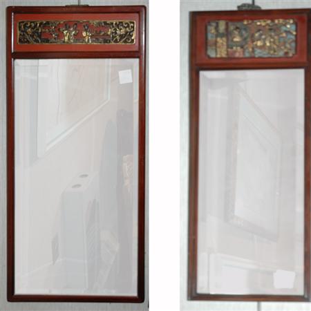 Appraisal: Two Chinese Gilt Decorated Hardwood Mirrors Estimate -