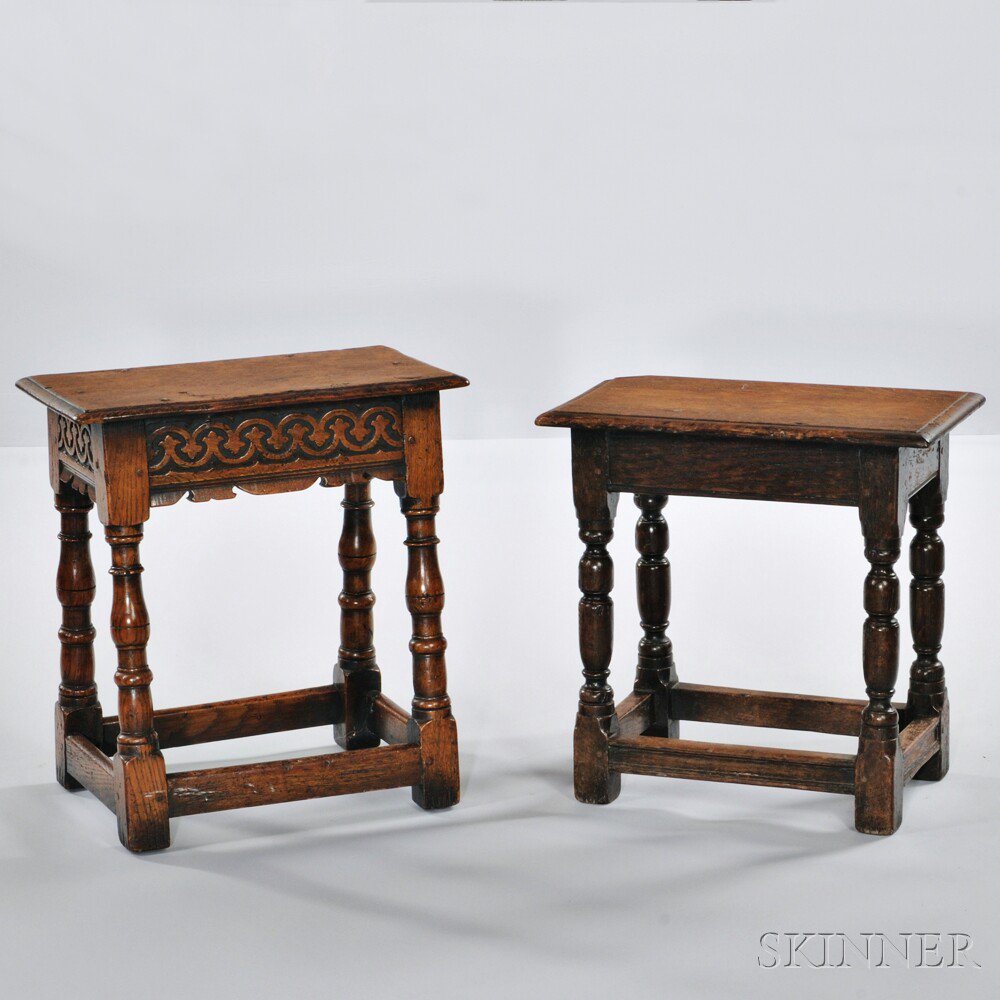 Appraisal: Two Joined Oak Stools England th century with later components