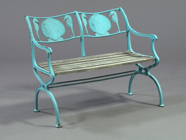 Appraisal: Neoclassical-Style Cast-Iron Garden Settee of double chair-back form each section