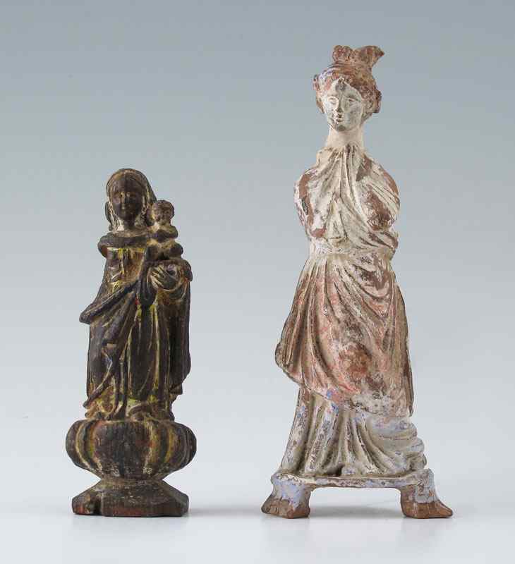 Appraisal: TWO SANTOS Carved wood '' with child Terra cotta shelf