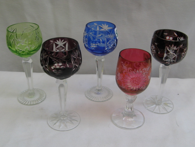 Appraisal: FIVE BOHEMIAN CUT CRYSTAL CORDIALS Four are a set with