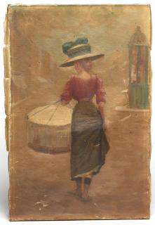 Appraisal: Girl in Hat Depicting a young woman carrying a large