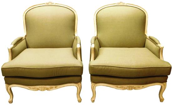 Appraisal: Pair Ethan Allen French style armchairs frames with painted white