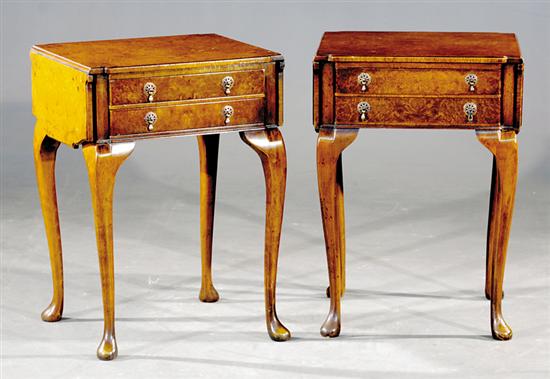 Appraisal: Pair George II style walnut and burl drop-leaf bedside tables