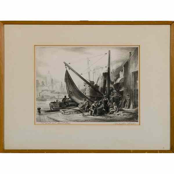 Appraisal: Charles Locke American - Shipyard Scene Lithograph on paper signed