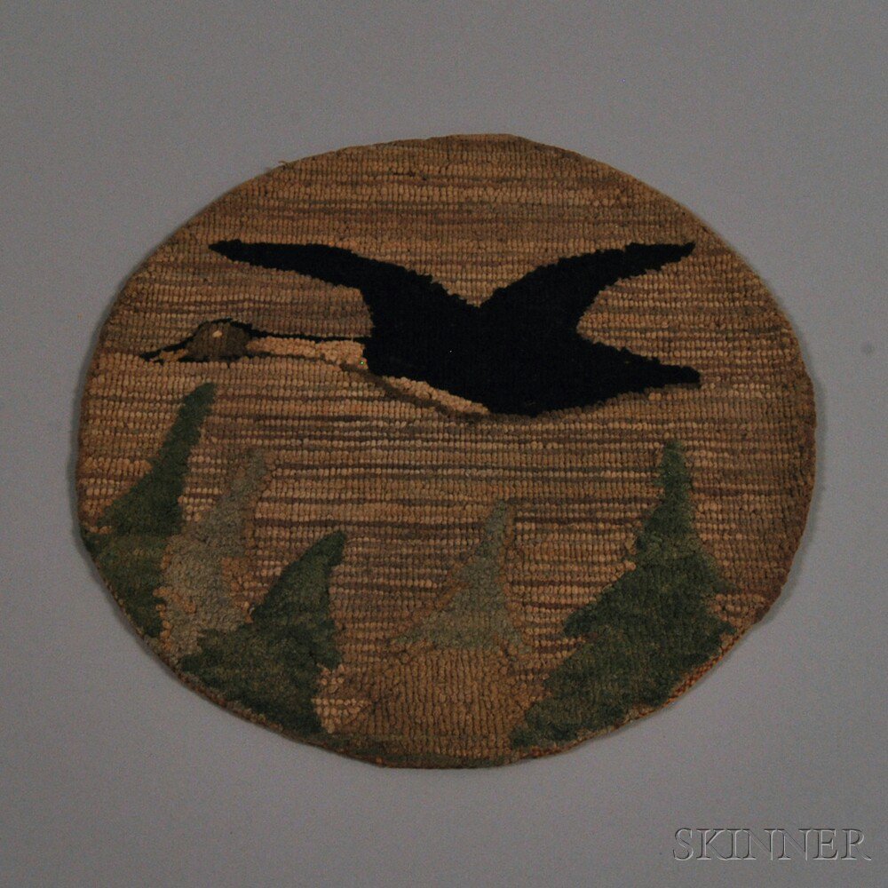 Appraisal: Small Round Grenfell Pictorial Mat with Flying Goose Newfoundland and