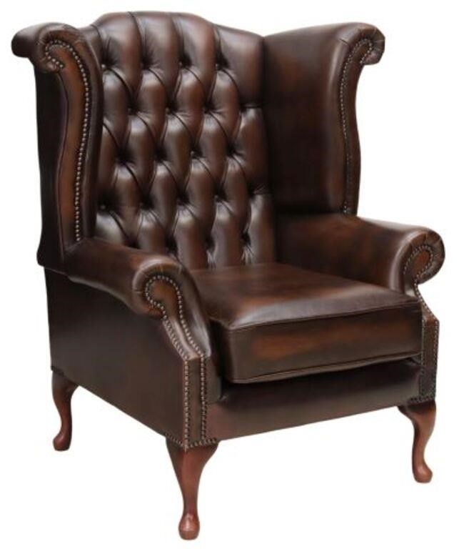 Appraisal: English Queen Anne style wingback armchair late th c in