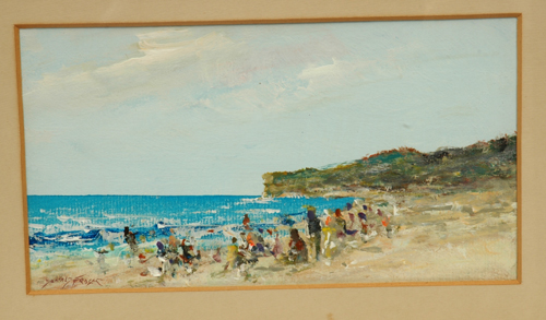 Appraisal: DONALD FRASER Active s Bathers by the Shore Acrylic on